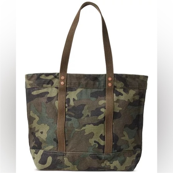 Rare Polo Ralph Lauren Canvas Camo Tote Bag with Patches - Picture 3 of 8